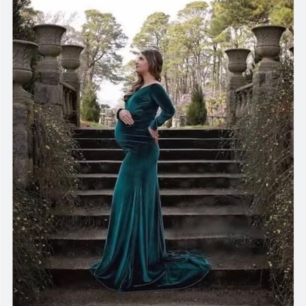 Emerald green Velvet Maxi Maternity Dress
